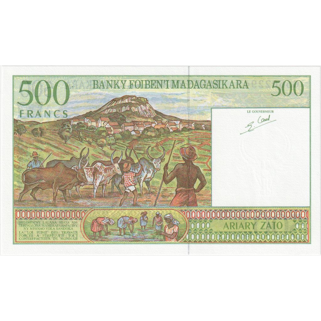 Μαδαγασκάρη, 
  
  500 Φράγκα = 100 Αρία, 
  
  UNC(65-70)