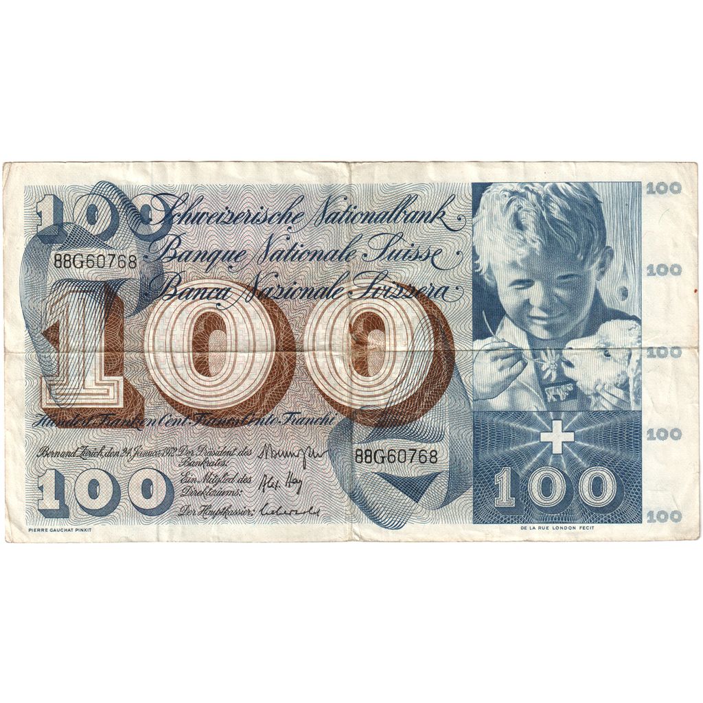 Ελβετία, 
  
  100 Franken, 
  
  1965