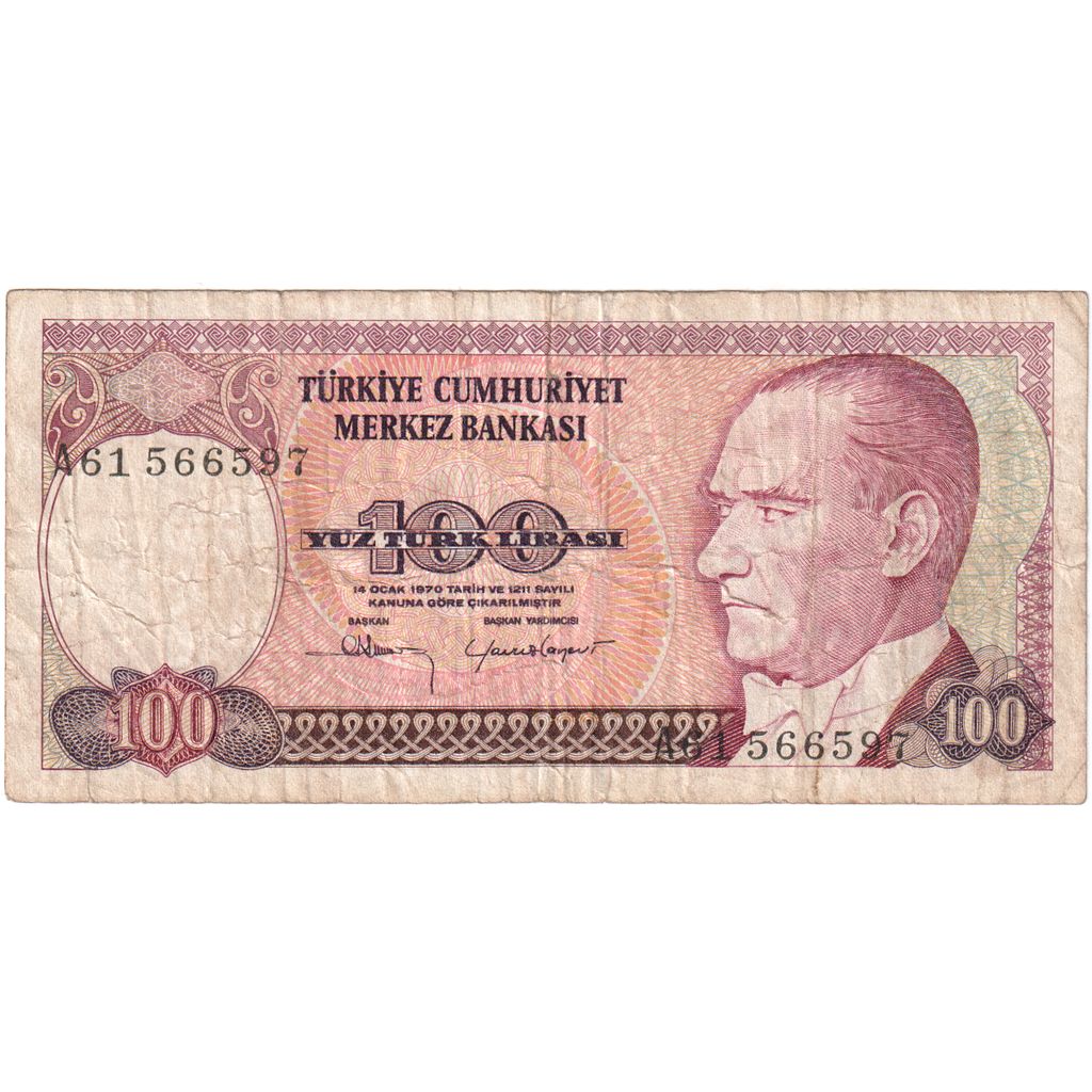 Τουρκία, 
  
  100 λίρες, 
  
  1970-01-14