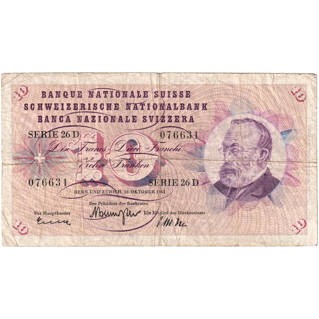 Ελβετία, 
  
  10 Franken, 
  
  1961-10-26