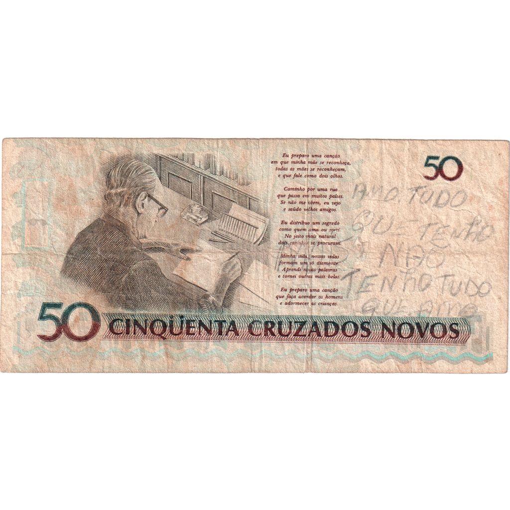 Βραζιλία, 
  
  50 Cruzeiros on 50 Cruzados Novos, 
  
  VF (30-35)