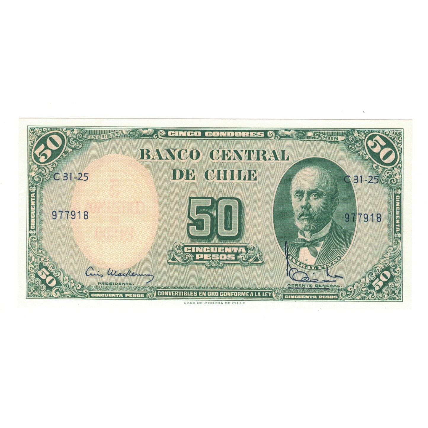 Τραπεζογραμμάτιο, 
  
  Χιλή, 
  
  5 Centesimos στα 50 Pesos