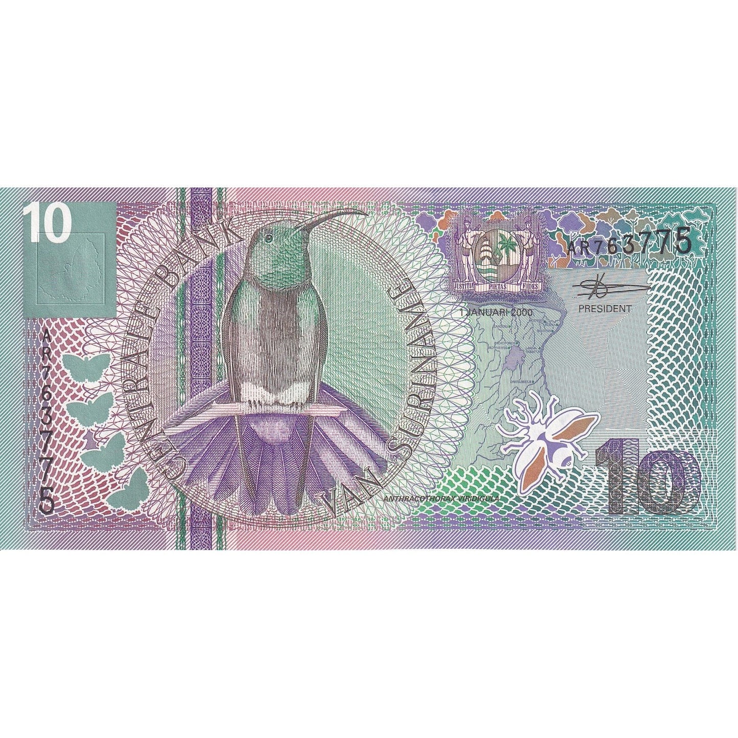 Σουρινάμ, 
  
  10 Gulden, 
  
  2000