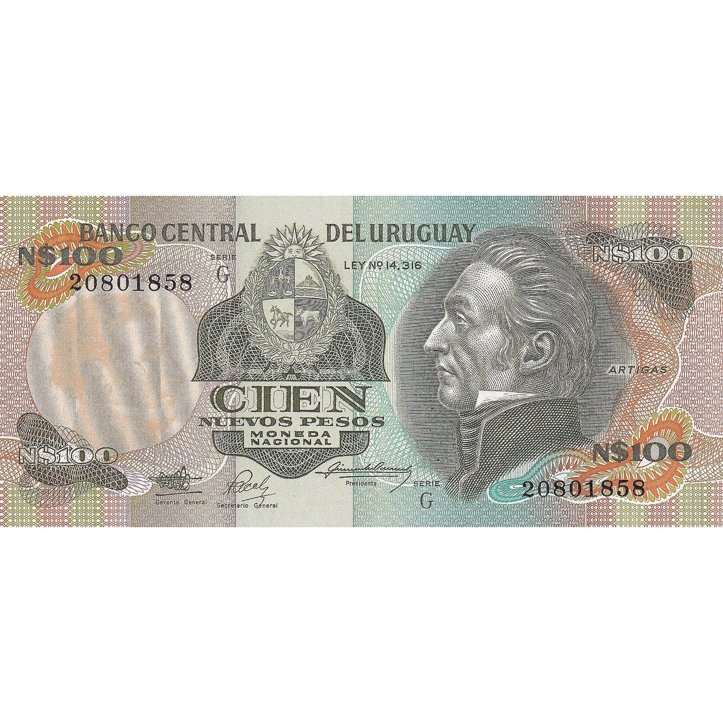 Ουρουγουάη, 
  
  100 Nuevos Pesos, 
  
  ΧΛΜ:60α