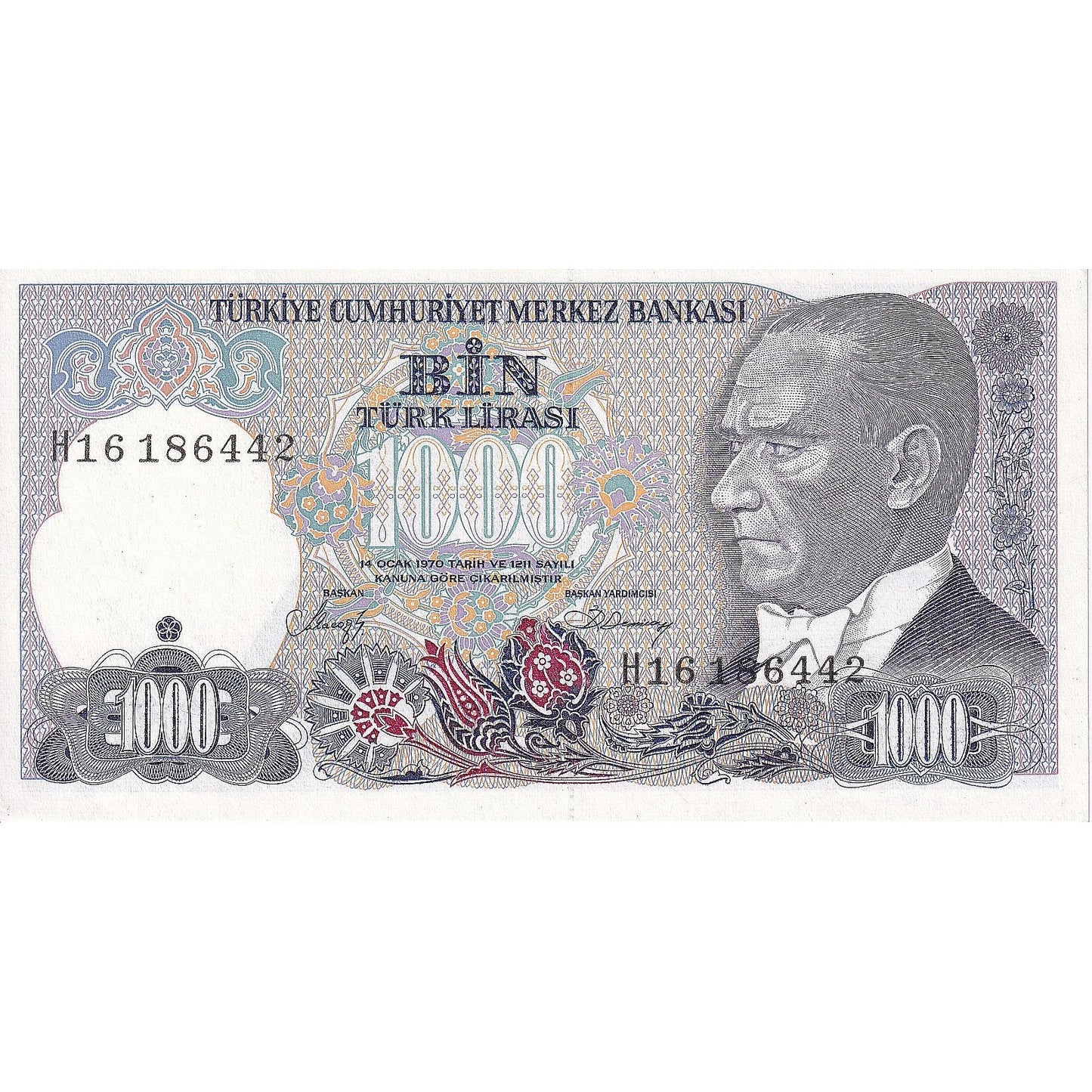 Τουρκία, 
  
  1000 λίρες, 
  
  Ν.1970