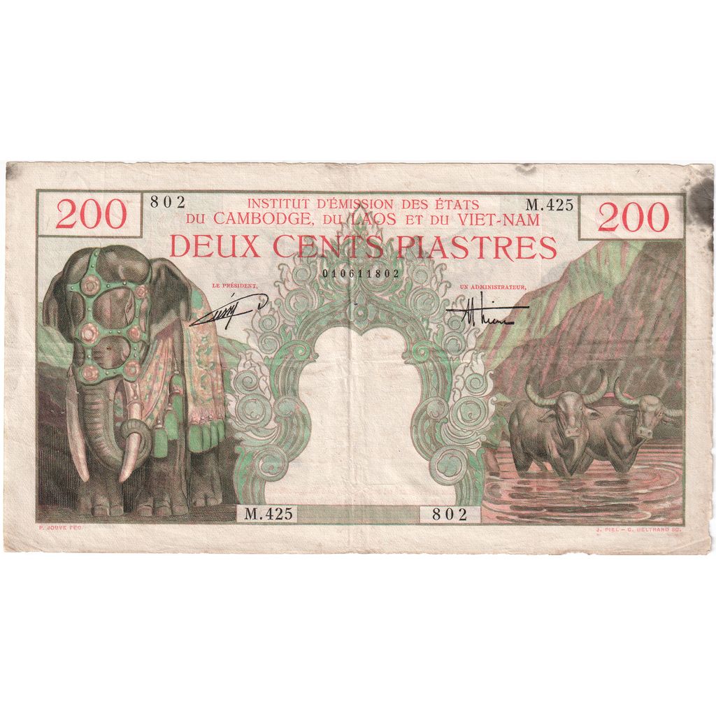 ΓΑΛΛΙΚΗ ΙΝΔΟ-ΚΙΝΑ, 
  
  200 Piastres = 200 Riels, 
  
  ΑΗΜΕΡΟΜΗΝΙΑ 1953