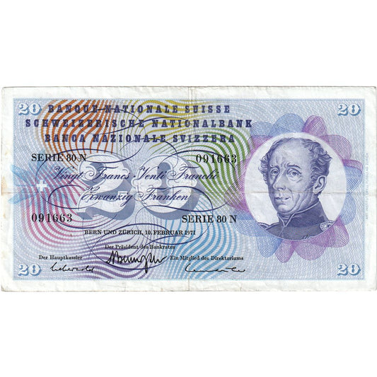 Ελβετία, 
  
  20 Franken, 
  
  1971-02-10