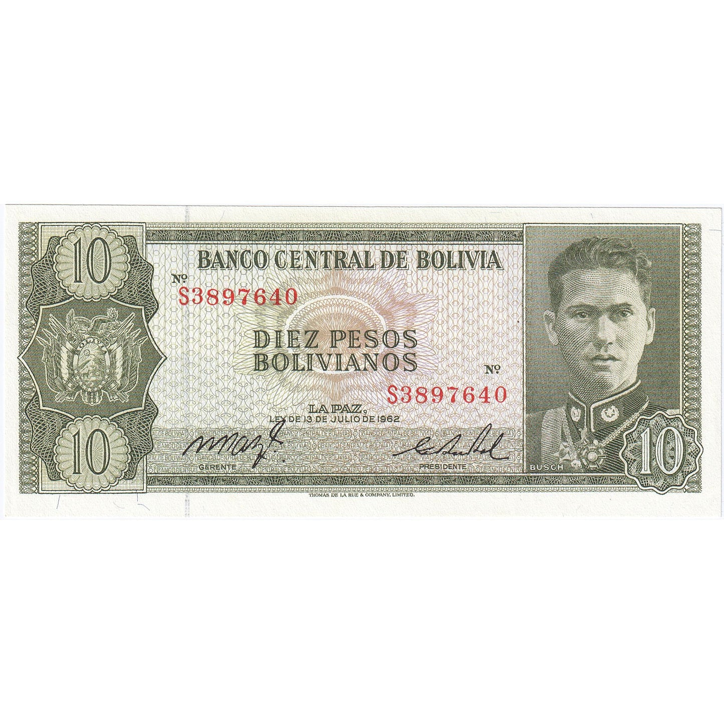 Βολιβία, 
  
  10 Πέσος Bolivianos, 
  
  Ν.1962